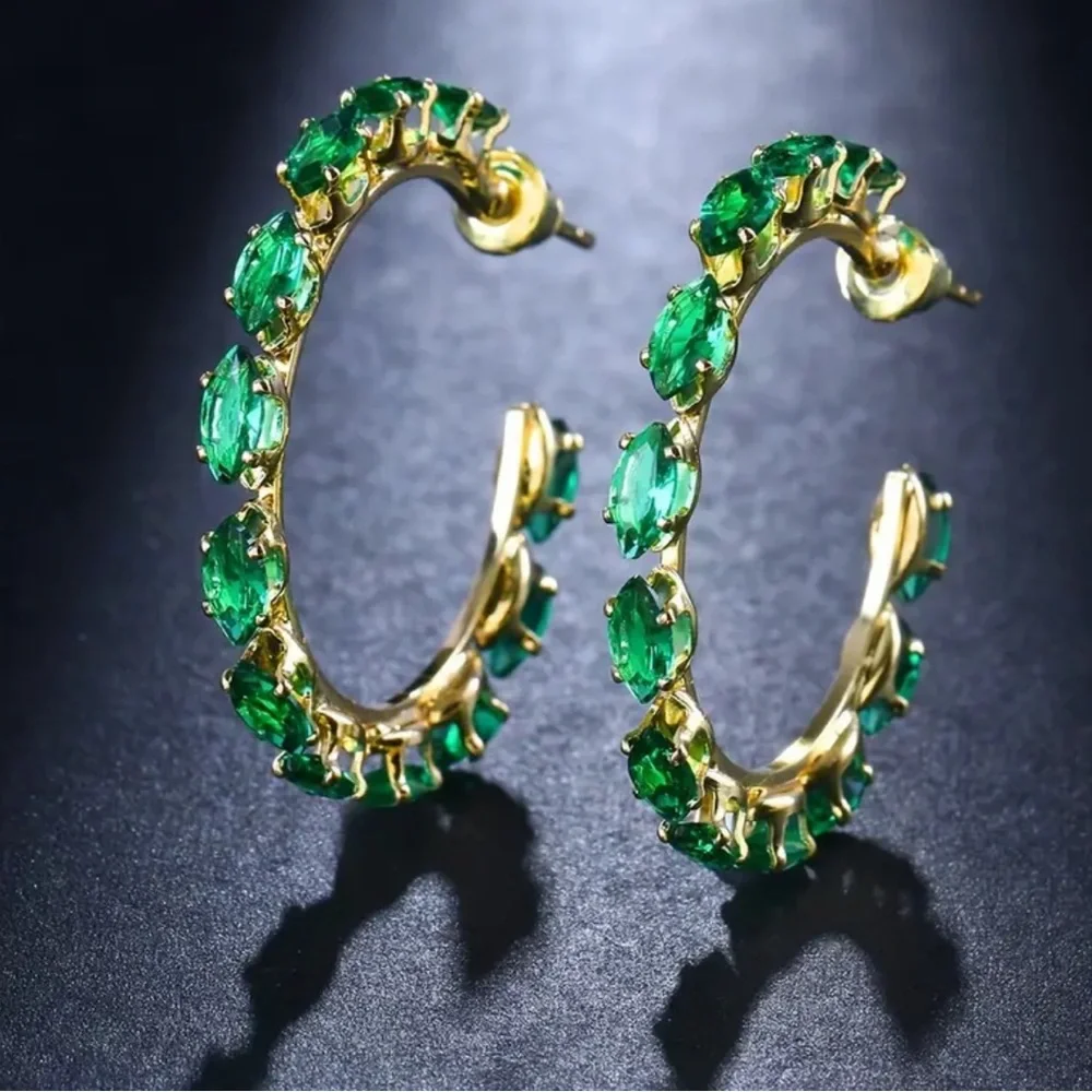 Green Rhinestone Hoop Earrings - Picture 1 of 2